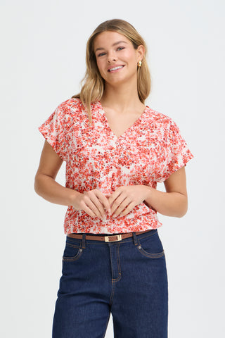 Merle Short Sleeve Top | Floral Hibiscus