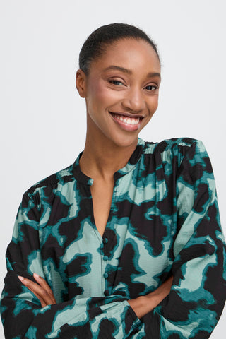 Ibine Smock Blouse | Blurry Green