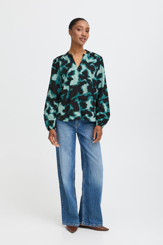 Ibine Smock Blouse | Blurry Green