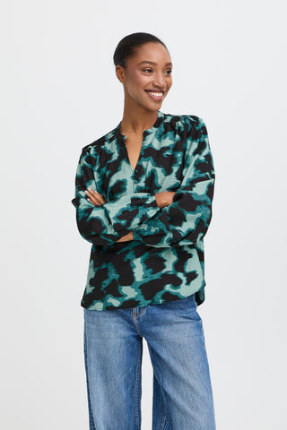 Ibine Smock Blouse | Blurry Green