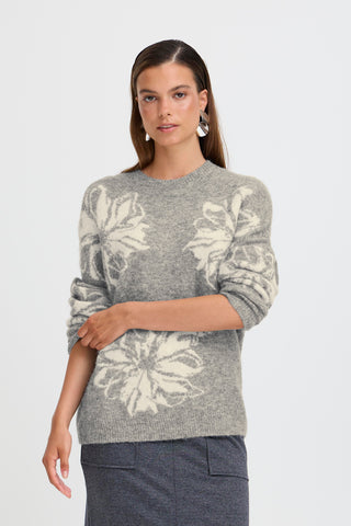 Omea Flower Jumper | Mid Grey Melange