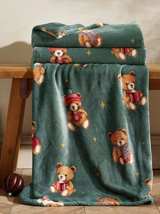 Christmas Tartan Teddy Bear Throw | Green