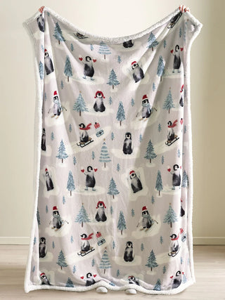 Christmas Sherpa Penguines Throw | Natural