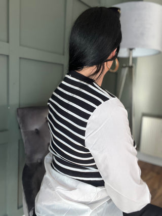 Allyson Asymmetrical Vest With Shirt Black White