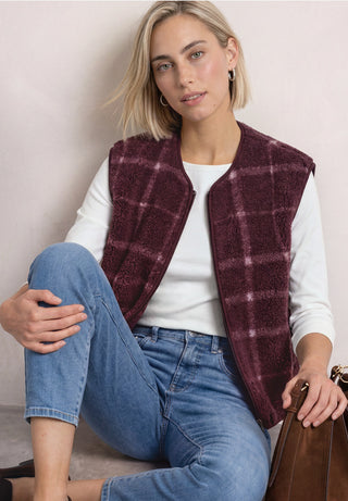 Printed Teddy Vest With Zipper | Rustic Rouge