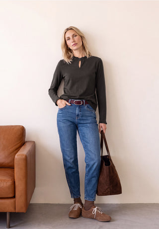 Frill Neck Basic Top | Black Coffee