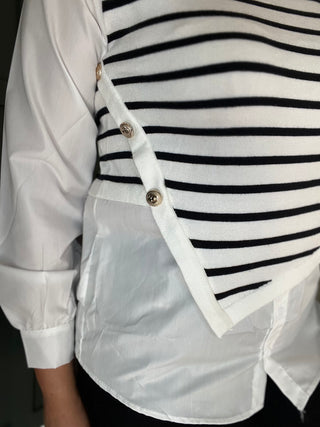Allyson Asymmetrical Vest With Shirt White Black