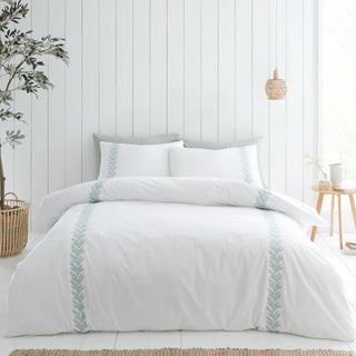 Bianca Embroidery Leaf Duvet Cover White Green