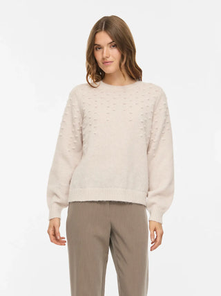 Tuli Round Neck Long Sleeve Dot Knit | Super Light Natural Melange