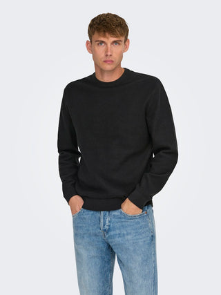 Tony Waffle Crew Neck | Black