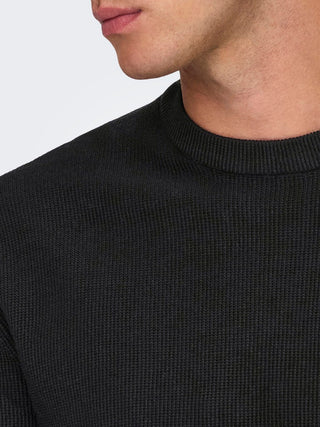 Tony Waffle Crew Neck | Black