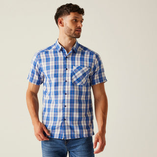 Men's Mindano IX Short Sleeve Shirt | White Olympian Blue Check