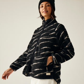 Women's Frankie Borg Full Zip Fleece | Black Light Vanilla Abstract Print