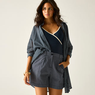 Women's Sabelle Shorts | Navy White Vertical Wavy Stripe