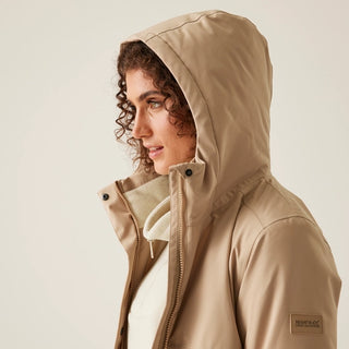 Women's Yarli Waterproof Longline Jacket Warm Taupe Light Vanilla