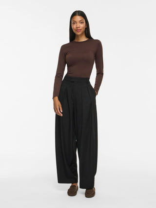Kenza Long Sleeve Round Neck Top | Coffee Bean