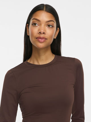 Kenza Long Sleeve Round Neck Top | Coffee Bean
