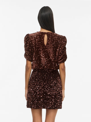 Believe Round Neck Puff Sequins Top | Coffee Bean