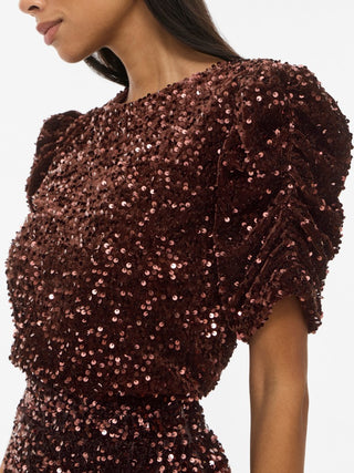 Believe Round Neck Puff Sequins Top | Coffee Bean