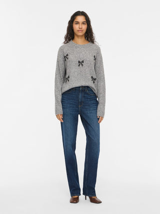 Cistus Long Sleeve Embroidered Knit | Medium Grey Melange