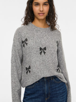 Cistus Long Sleeve Embroidered Knit | Medium Grey Melange