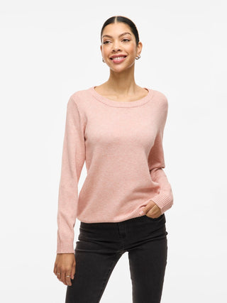 Viril Round Neck Long Sleeve Top | Misty Rose