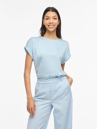 Ellette Short Sleeve Satin Top  | Nantucket Breeze