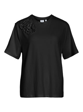 Noria Flouce Round Neck Top  | Black Beauty