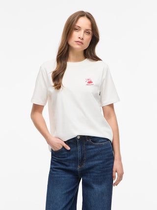 Sybilla Bisou Round Neck Short Sleeve Tee | Snow White Red Cherry