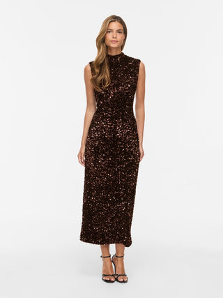 Faith High Neck Sleeveless Midi Dress | Coffee Bean