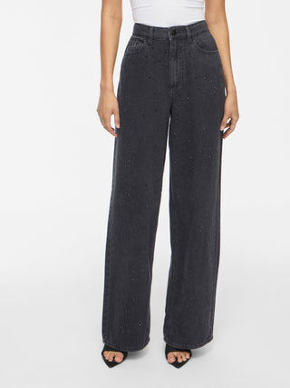 Freya High Waist Rhinestone Jeans | Black Denim