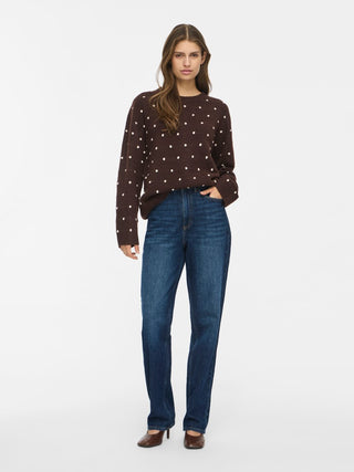 Liga Long Sleeve Round Neck Dot Knit | Coffee Bean Birch Dots