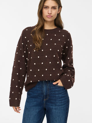 Liga Long Sleeve Round Neck Dot Knit | Coffee Bean Birch Dots