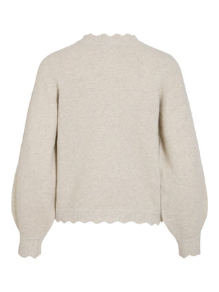 Nikolina Round Neck Long Sleeve Glitter Knit | Light Natural Melange Frosted Almond