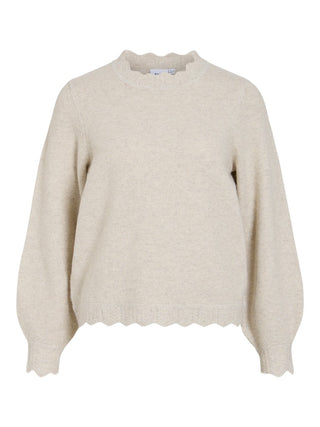 Nikolina Round Neck Long Sleeve Glitter Knit | Light Natural Melange Frosted Almond