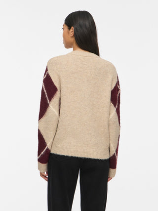 Tolise V Neck Long Sleeve Check Knit | Natural Melange Port