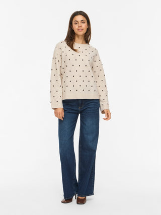 Liga Long Sleeve Round Neck Dot Knit | Birch Coffee Bean Dots