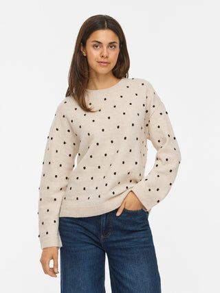 Liga Long Sleeve Round Neck Dot Knit | Birch Coffee Bean Dots