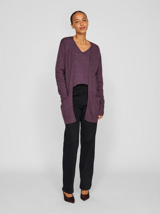 Viril Open Long Sleeve Knit Cardigan Plum Perfect