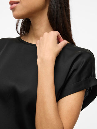 Ellette Short Sleeve Satin Top  | Black