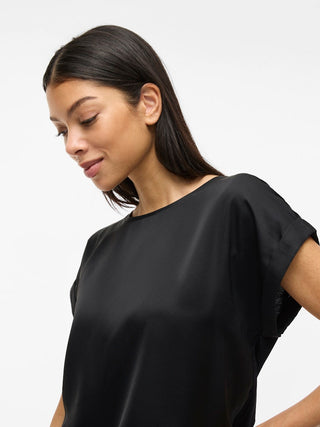 Ellette Short Sleeve Satin Top  | Black