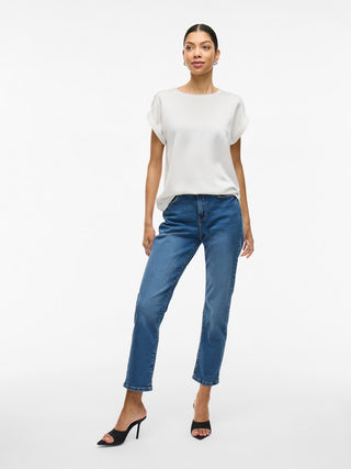 Ellette Short Sleeve Satin Top  | White