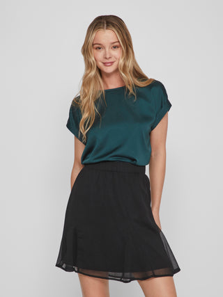 Ellette Short Sleeve Satin Top  | Ponderosa Pine
