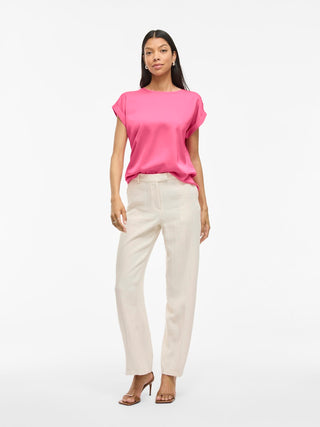 Ellette Short Sleeve Satin Top  | Sangria Sunset