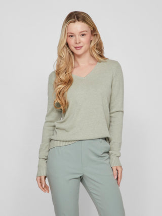 Viril V Neck Long Sleeve Top | Oil Green