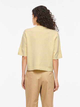 Liga 2/4 Round Neck Knit Cardigan | Pastel Yellow