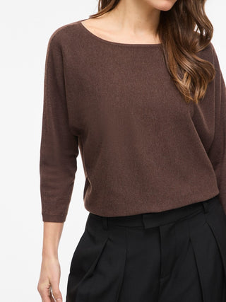 Malu Boatneck 3/4 Sleeve Knit Top | Coffee Bean