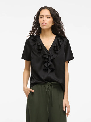 Vina Short Sleeve Frill Shirt  | Black