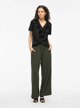 Vina Short Sleeve Frill Shirt  | Black