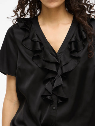 Vina Short Sleeve Frill Shirt  | Black